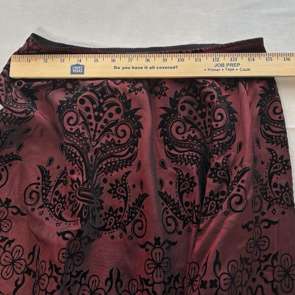 Vintage MSK Floral Velvet Flocked Skirt Black On Burgundy Whimsigoth Y2K - Picture 6 of 9